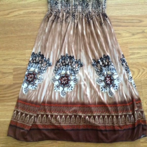 NWT HALTER + STRAPS DRESS SUNDRESS BROWN & TAN M - Picture 5 of 5